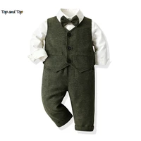 top and top new baby boys clothing set 2021 infant boy clothes set long sleeve white bowtie shirtsvesttrousers formal outfits