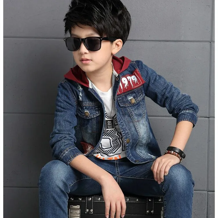 Джинсовый костюм для мальчиков куртка из денима и джинсы корейский стиль