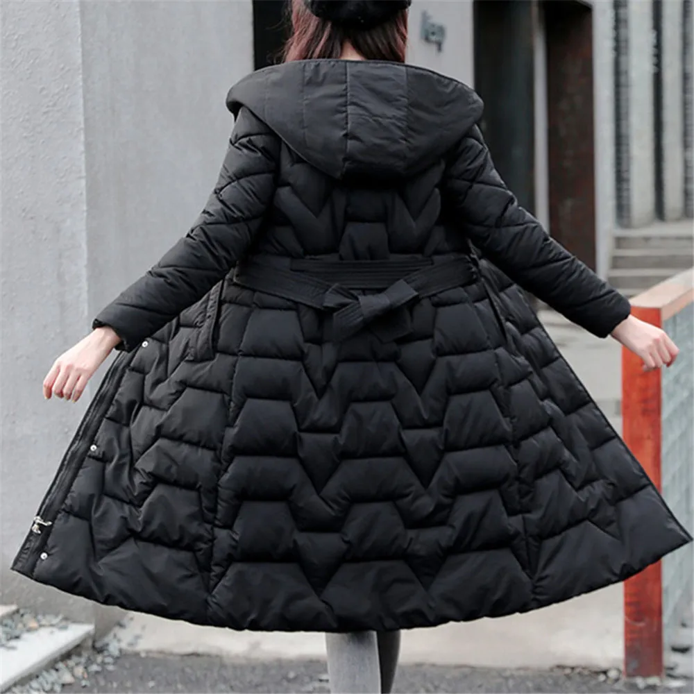 Зимняя женская куртка 2020 длинное пальто с капюшоном и хлопковой подкладкой