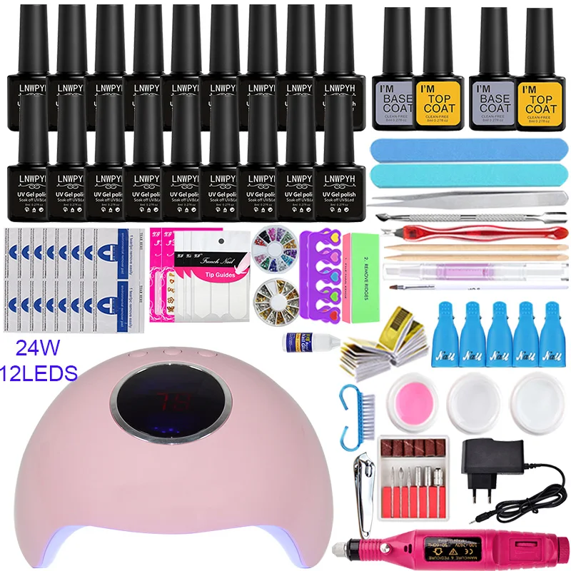 24w choose 18 color Набор для ногтей 80 54/24 Вт УФ-лампа 18 цветов Гель-лак для ногтей топ-покрытие комплект гель-лаков для ногтей маникюрный набор Электрический Маникюрный Набор - Цвет: 24w choose 18 color