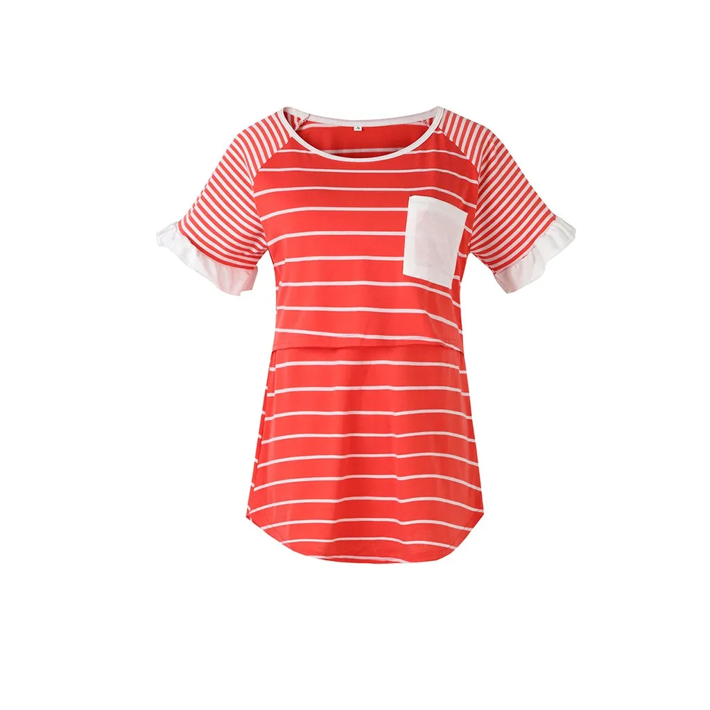 

New Summer Casual Womens Maternity Blouse Short Sleeve Striped Nursing Tops T-shirt For Breastfeeding Women Pregnancy Shirts