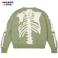 men oversized sweater green loose skeleton bone printing woman high quality high street damage hole vintage 11 knitted sweater
