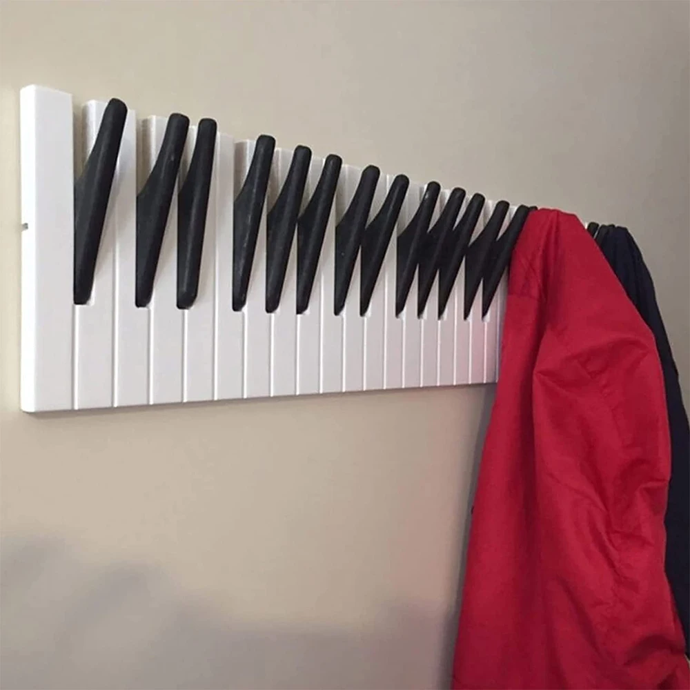 

Piano Wooden Coat Racks Piano Keys Wall Mounted Coat Hook Hanger Wall Decoration Hat Storage Rack Wood Shelf Clothes Rack