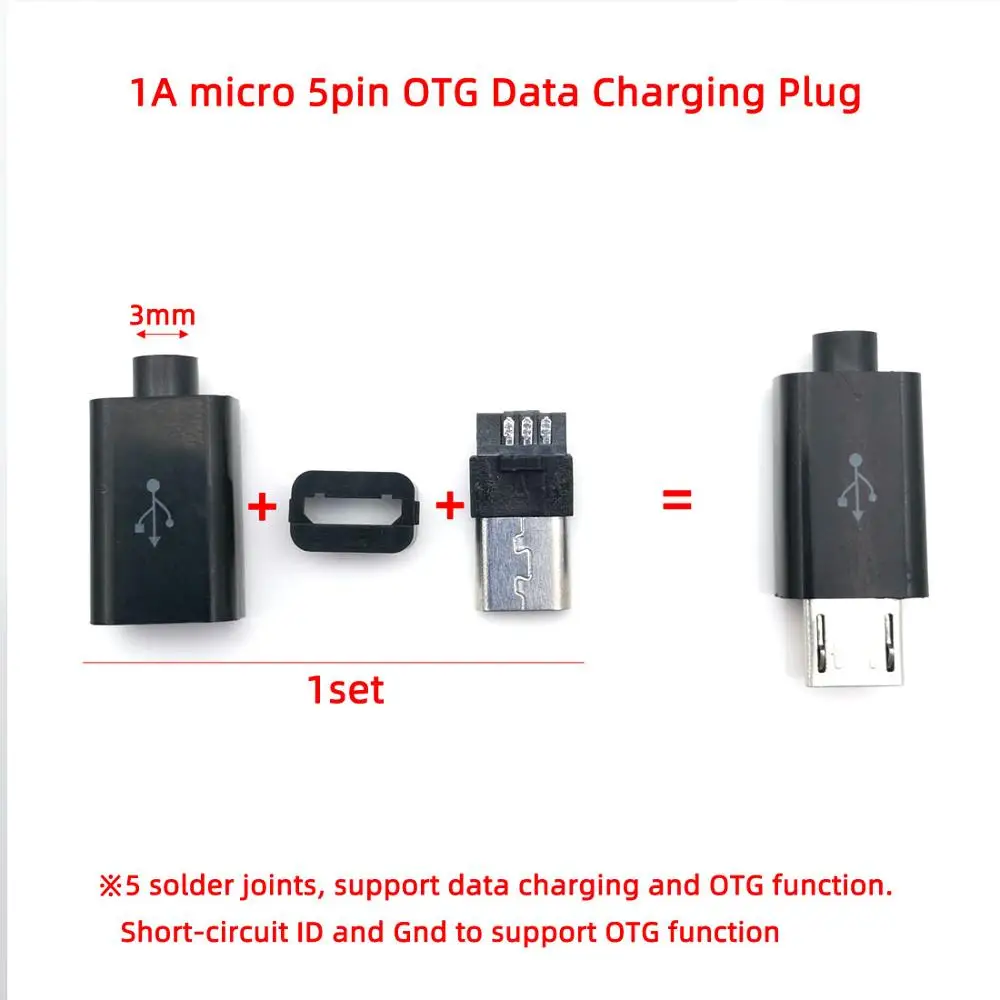 10 комплектов тип сварочной проволоки 4Pin 5PIN 1A/2A большой ток DIY Micro USB штекер разъемы комплект соединителей w/Чехлы OTG разъем - Цвет: 1A 5P black 10 sets