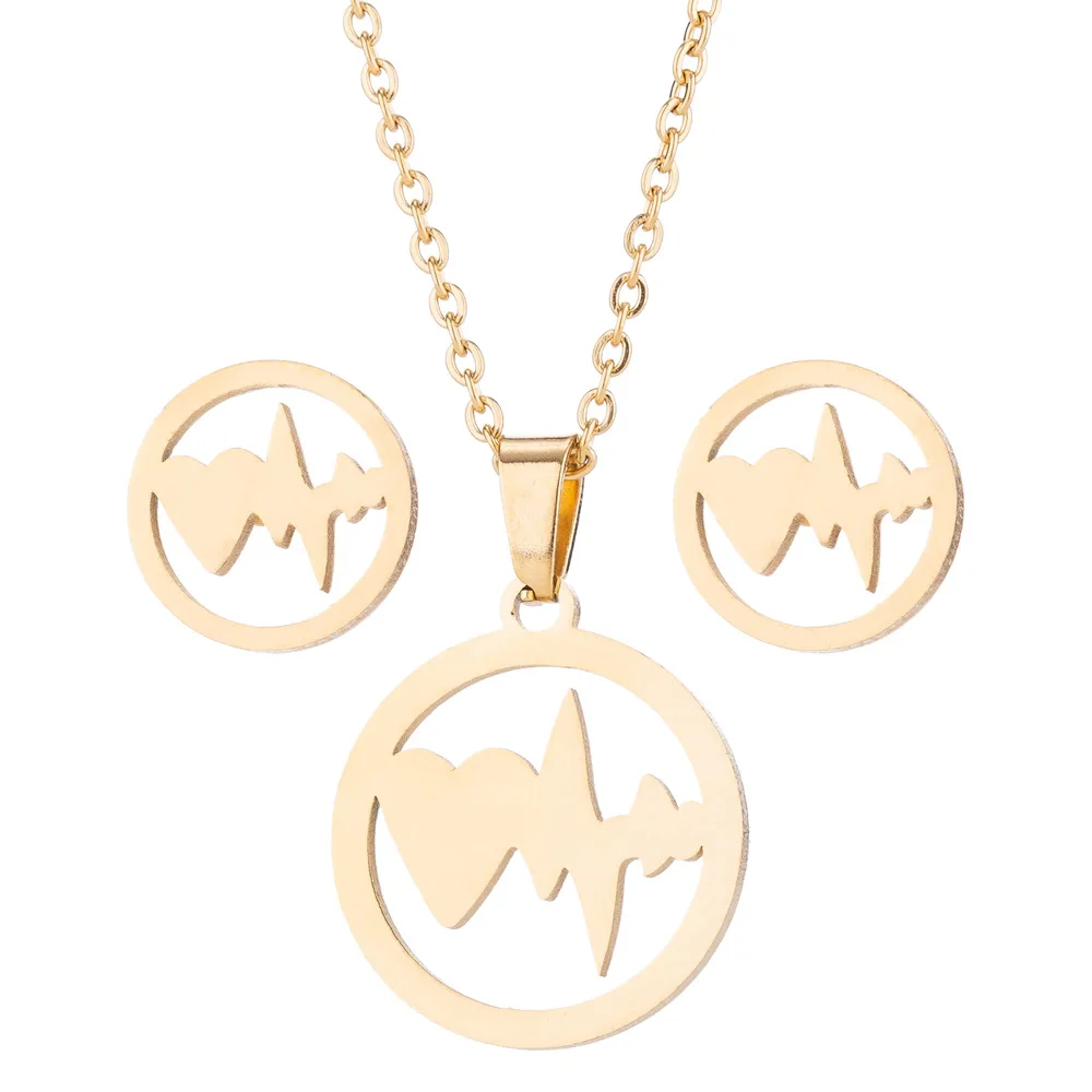 Электрокардиограф ожерелье набор нержавеющая сталь круглое ушной гвоздь из трех