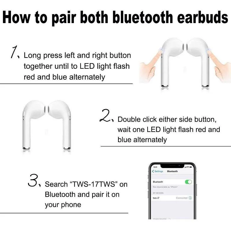 Беспроводные Bluetooth наушники i7s TWS стереонаушники гарнитура с зарядным микрофоном