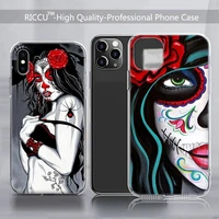 catrina beautiful rose girl skull art phone case transparent for iphone 13 12 11 pro mini xs max 8 7 6 6s plus x phone case