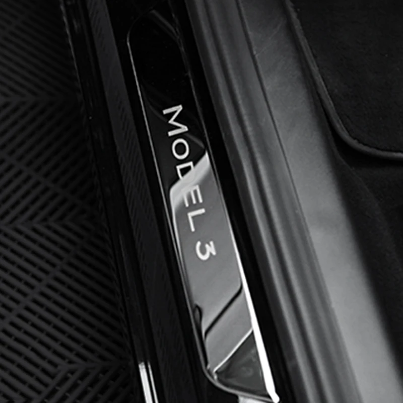 Stainless Steel Car Door Sill Scuff Plate Welcome Pedal Protection Strip Decoration Wrap Cover for Tesla Model 3 |