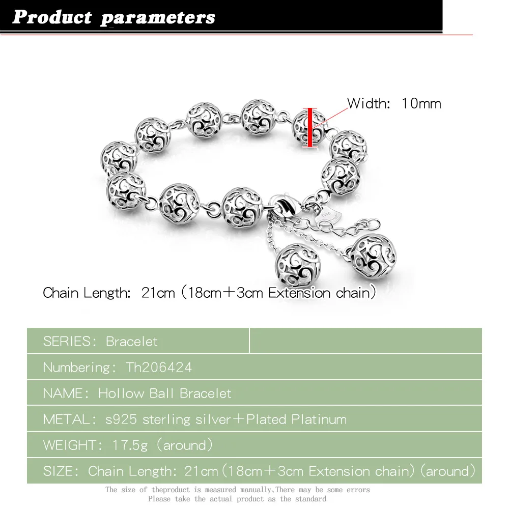 Браслеты и обручи с полыми шариками из стерлингового серебра 925 пробы серебряные