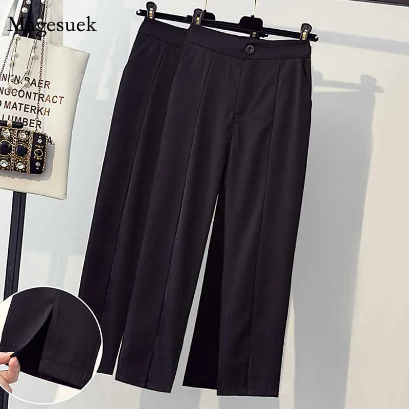 

Autumn Wide-legged Thin Drape High-waist Pants Fashion Solid Black Suit Pants Loose Fitting Nine-point Trousers 11712