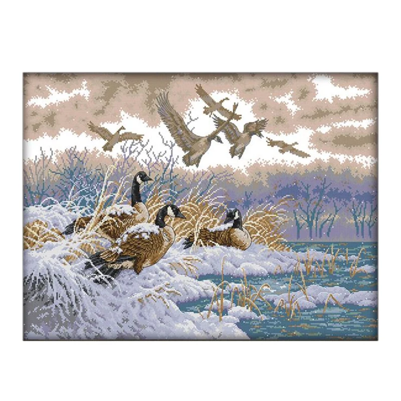 

Набор для вышивки крестиком, набор «сделай сам» с рисунком животных, снега, птиц, 14 карат, для холста, вышивки тканью, домашнее украшение