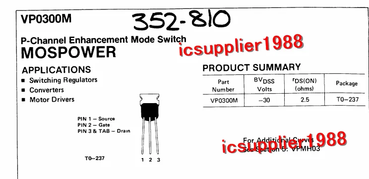 Interruptor de modo de mejora de canal P VP0300M, 0300M, VP0300, TO-237, 3 pines, 5 unids/lote-0