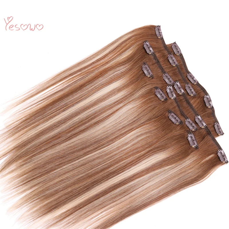 Yesowo 4/27/4 # выделить индийские Волосы remy утка с зажимами для наращивания на всю