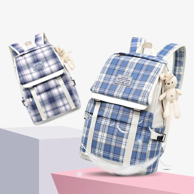 

Plaid Waterproof Oxford Cloth Backpack Breathable Women's Casual Bag Printed Large Capacity Korean Style Student School BagLD980
