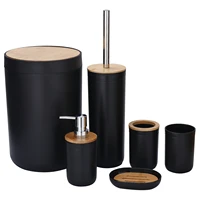 iMucci Bathroom Accessories Set Pieces Bamboo House Sets Toothbrush Holder Soap Dispenser Toilet Brush Trash Can