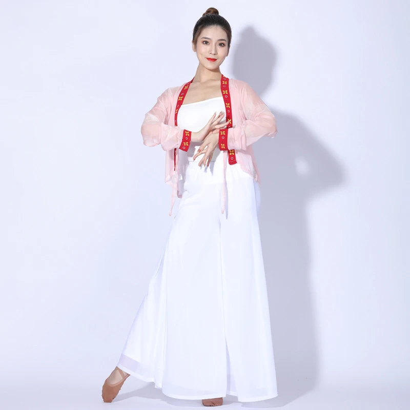 

Summer New Lady's Light Weight Classical Dance Practice Clothes Shirt Stretch Flowy Top Sexy Transparent Dancewear Plus Size New