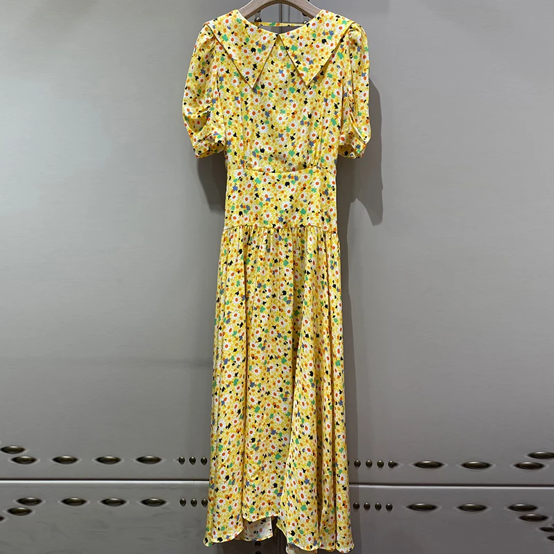 

100% Silk Dress Women 2021 New Summer Casual Butterfly Sleeve Ruffles Long Dress Women