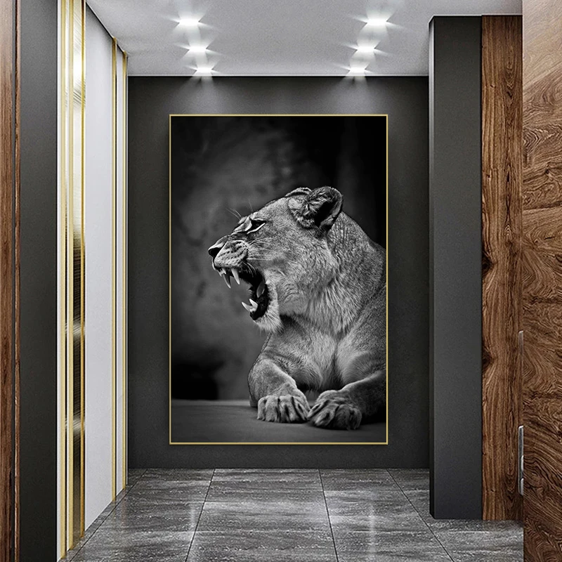 

Large Size Black White Lions Animals Canvas Painting Wall Art Prints and Posters Nordic Style inLivingroom Modern Home Decor