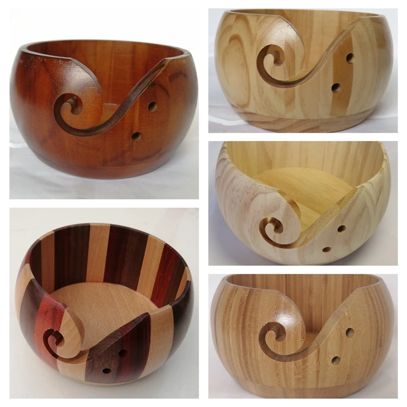

Wooden Yarn Storage Bowl Organizer Knitted Crochet Wool Holder Storage Bowl Home Handmade Knitting DIY Sewing Supplies 5 Colors