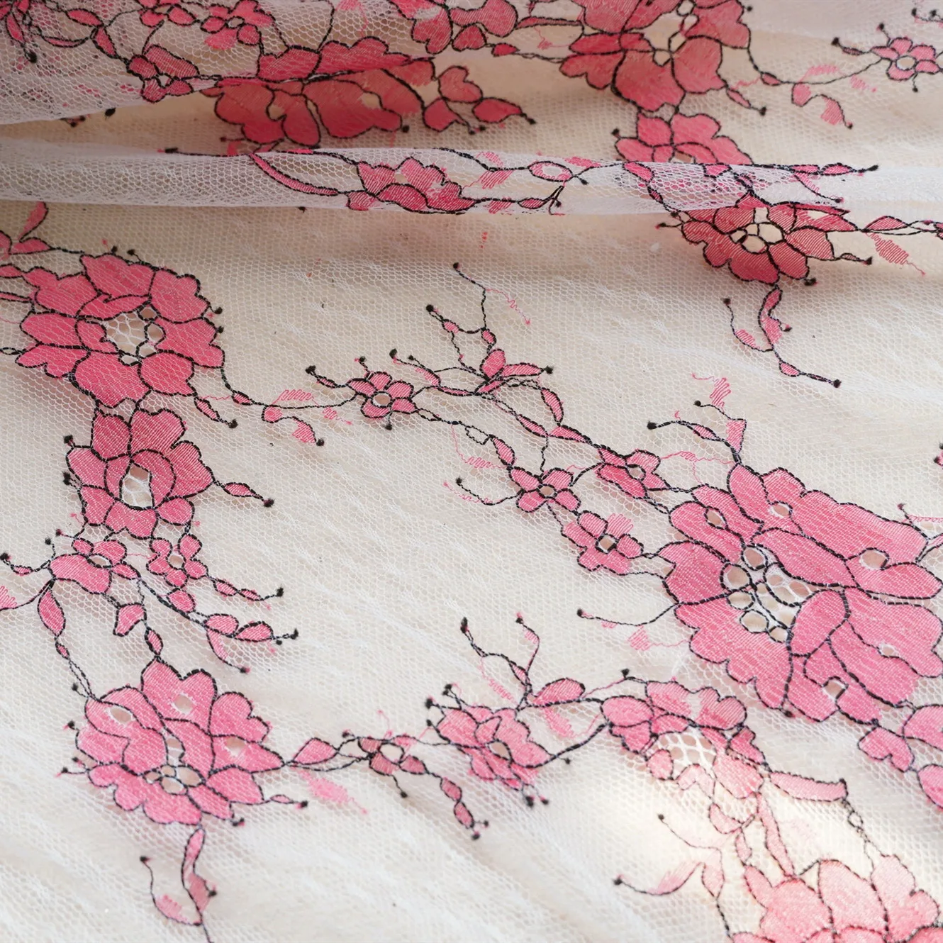 Изысканная Цветочная кружевная ткань мягкая французская отделка в виде ресниц