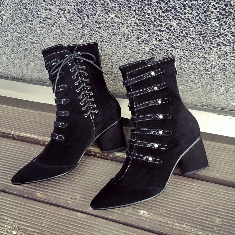 Модные женские ботинки из натуральной кожи обувь на высоком каблуке зимние