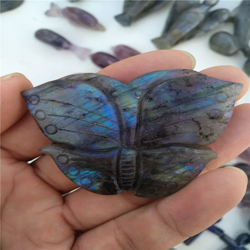 

2 дюйма натуральный Лабрадор камень резьбы бабочек очень яркие