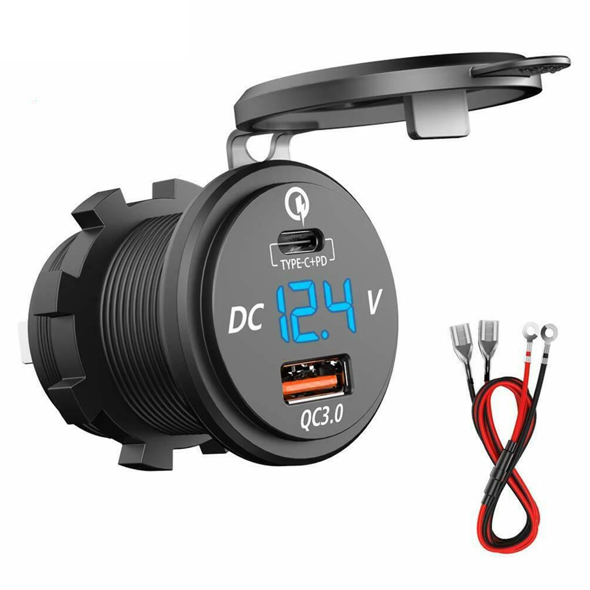 

USB Charger PD Quick Charge 3.0 Chargers Socket Adapter Dual USB Charger With LED Voltmeter And Cable For 12-24V Car Motorcycles