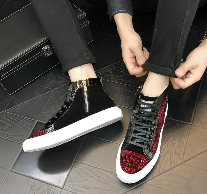 Туфли мужские высокие блестящие со стразами повседневная обувь на толстой