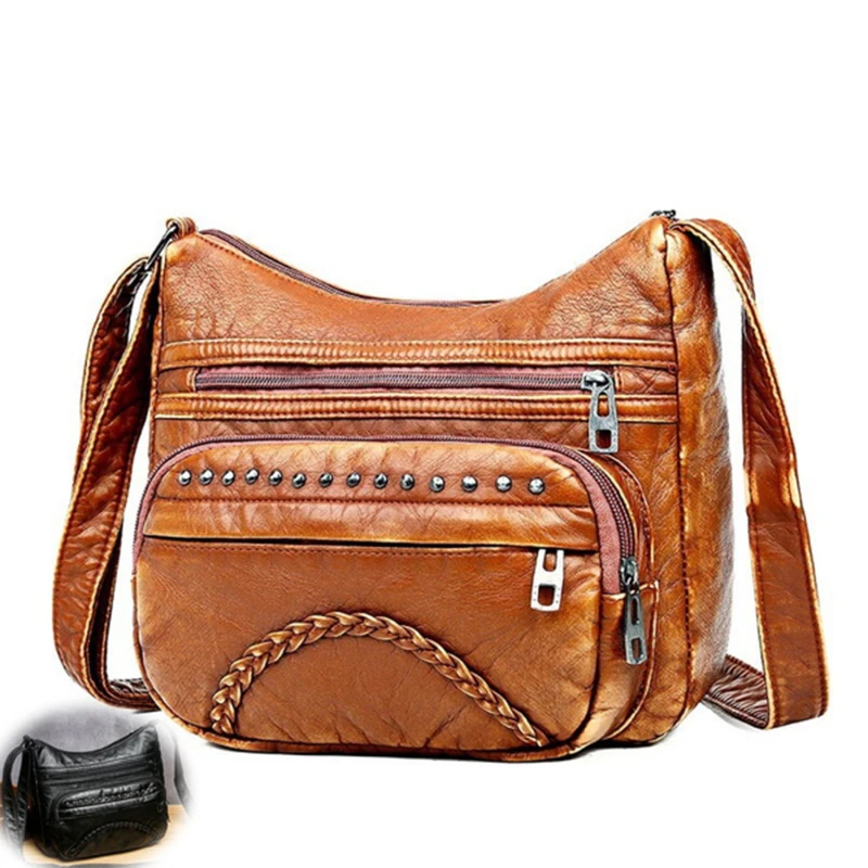 

Women Bags New Fashion Shoulder Bags 2021 Designer PU Leather Crossbody Bag Rivet Female Handbags Casual Vintage