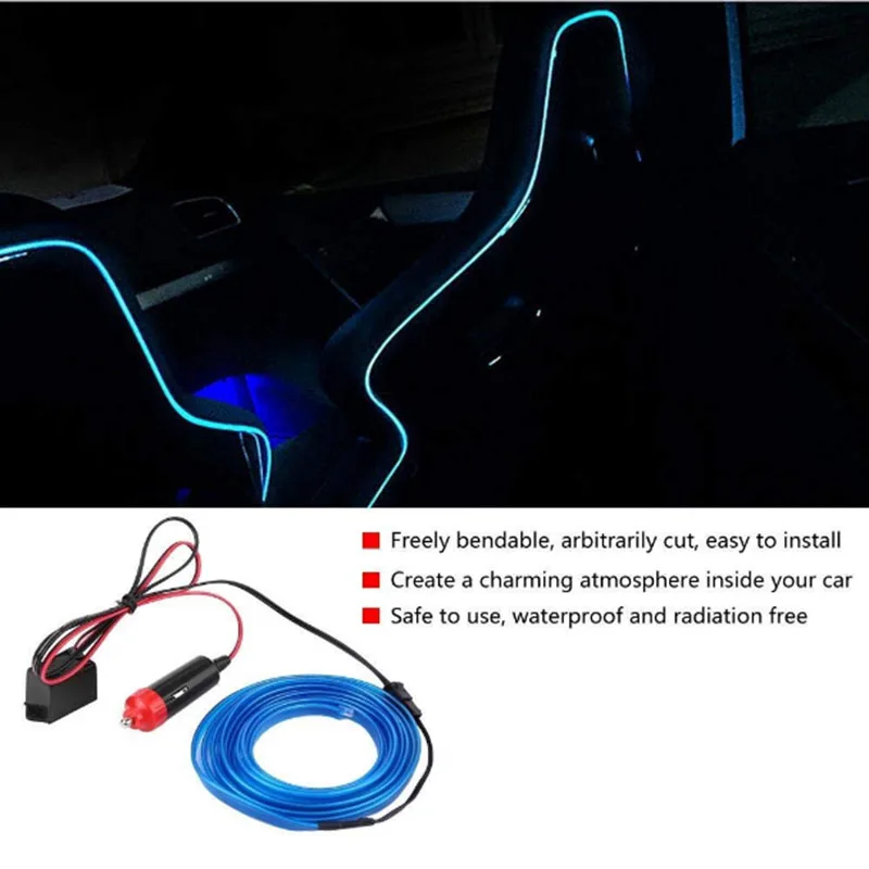 5m Car LED Strips Decoration Strip 12V Flexible Neon EL Wire Rope Indoor Universal Interior Light for Auto | Автомобили и