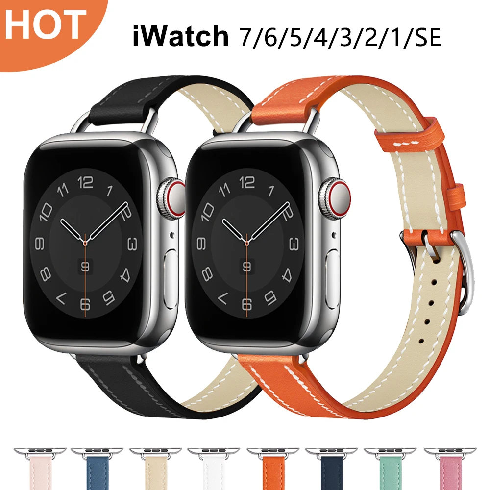 

Business Real Leather Loop Bracelet Belt Band for Apple Watch SE 7654 42MM 38MM 44MM 40MM Strap on Smart iWatch 3 Watchband 45mm