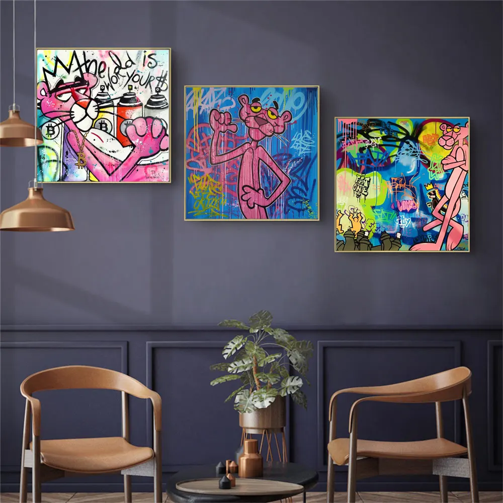 

Anime Graffiti Art Canvas Painting Wall Art Posters and Prints Abstract Pink Leopard Pictures for Living Room Cuadro Home Decor