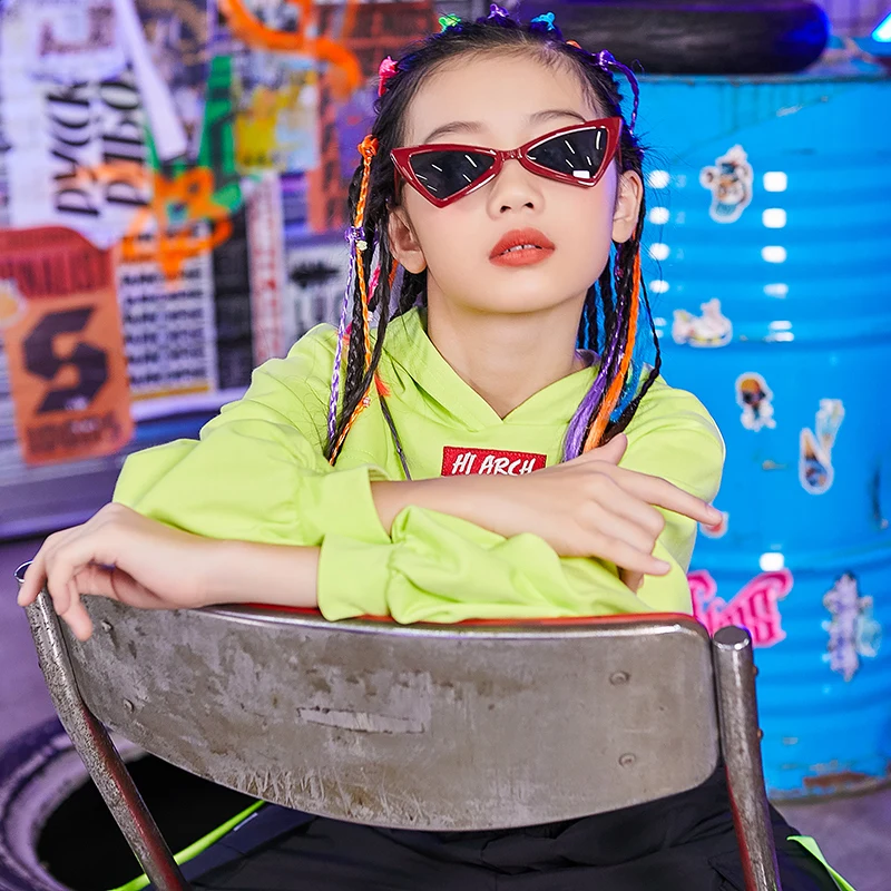 

2020 Girls Hip Hop Clothes Long Sleeved Hooded Tops Children Autumn Jazz Street Dance Stage Performance Costume Rave Outfit