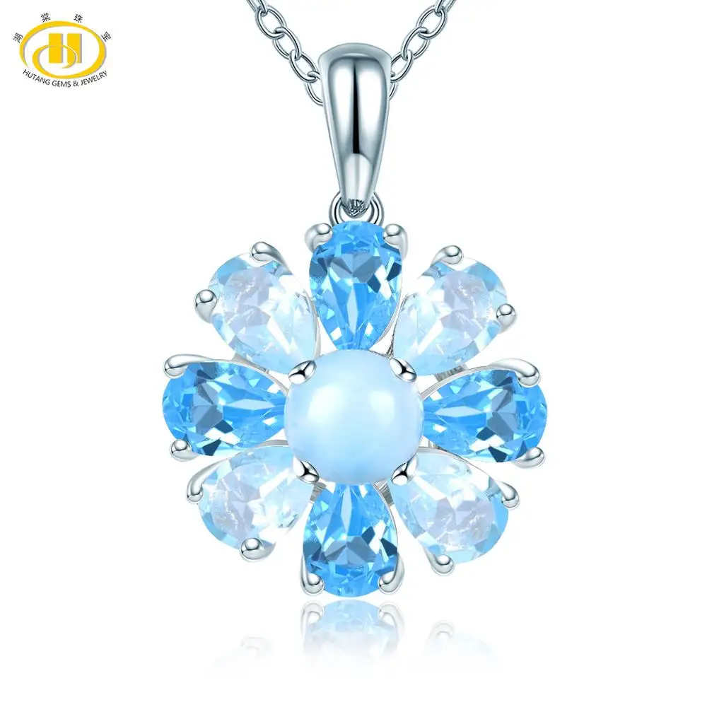 Blue Topaz Larimar Hutang опал кулон натуральный драгоценный камень аметист Серебро 925 пробы цепочки и ожерелья тонкой моды камень ювелирные изделия для женщин Best подарок - Цвет камня: Blue Topaz Larimar