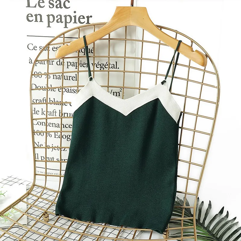 

Summer Women Sexy Tank Top Solid Color Patchwork Fitness Bralette Sleeveless Camisole Knitted Tank Top Drop