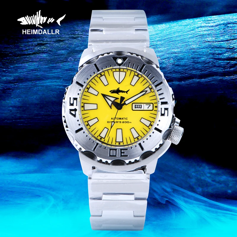 

Heimdallr Sharkey Monster Diving Watch Men Yellow Dial Stainless Bracelet C3 Luminous NH36 Automatic Mechanical Wrist Watches