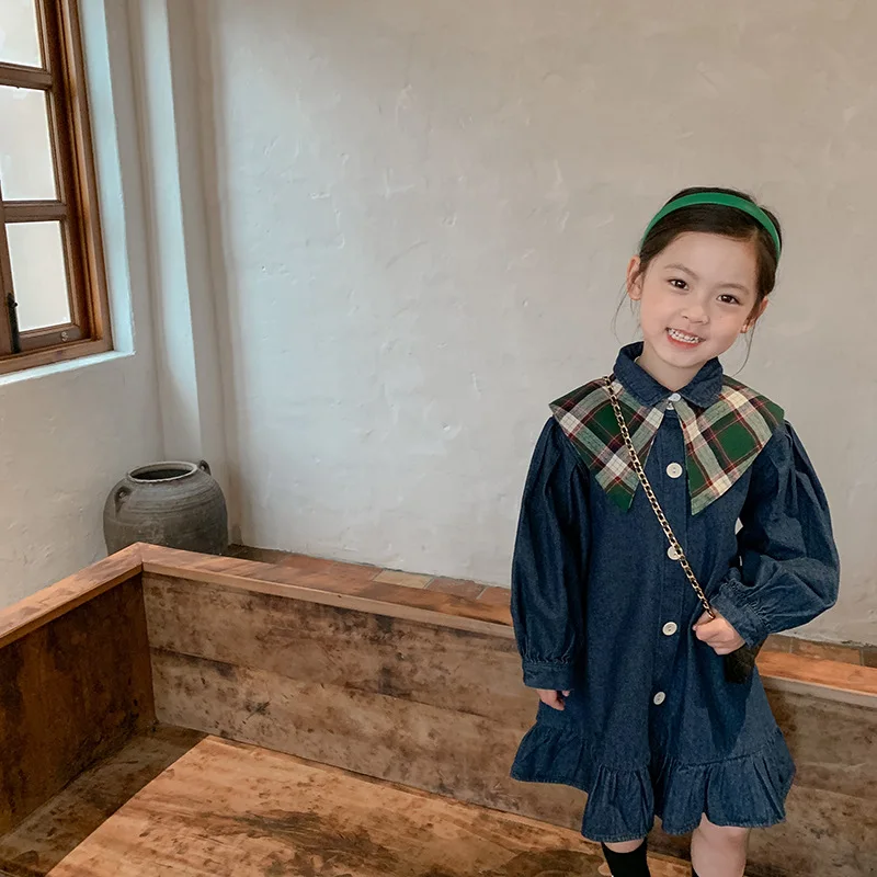 

Girl Dress Kids Baby Gown 2021 Plaid Spring Autumn Toddler School Uniform Dresses Christmas Cotton Children Clothing