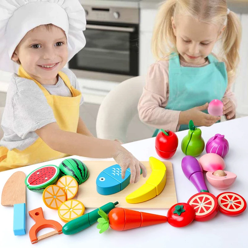 

Kids Wooden netic Cut Fruit and Vegetable Toys Baby Cut and Cut Home Kitchen Toys Children's Play House Pretend Toys