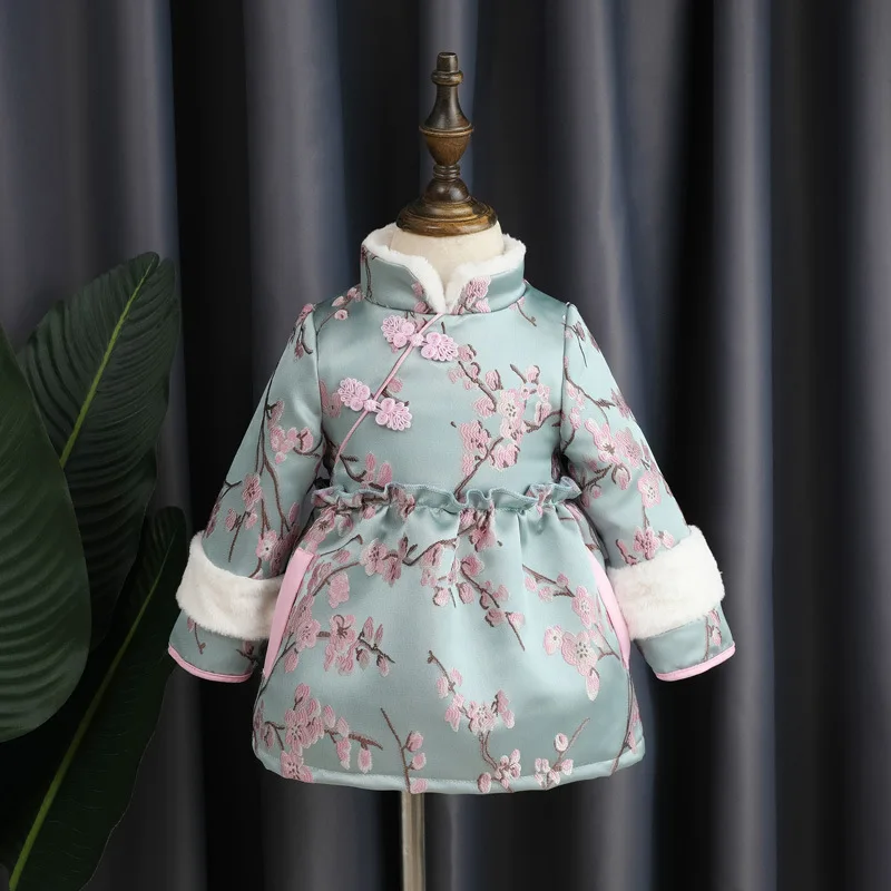 

Baby Birthday Gift Suit 2020 New Year Children Thicken Red Embroidery tangsuit Kids Warm Clothes Girls Vintage Qipao Long Sleeve