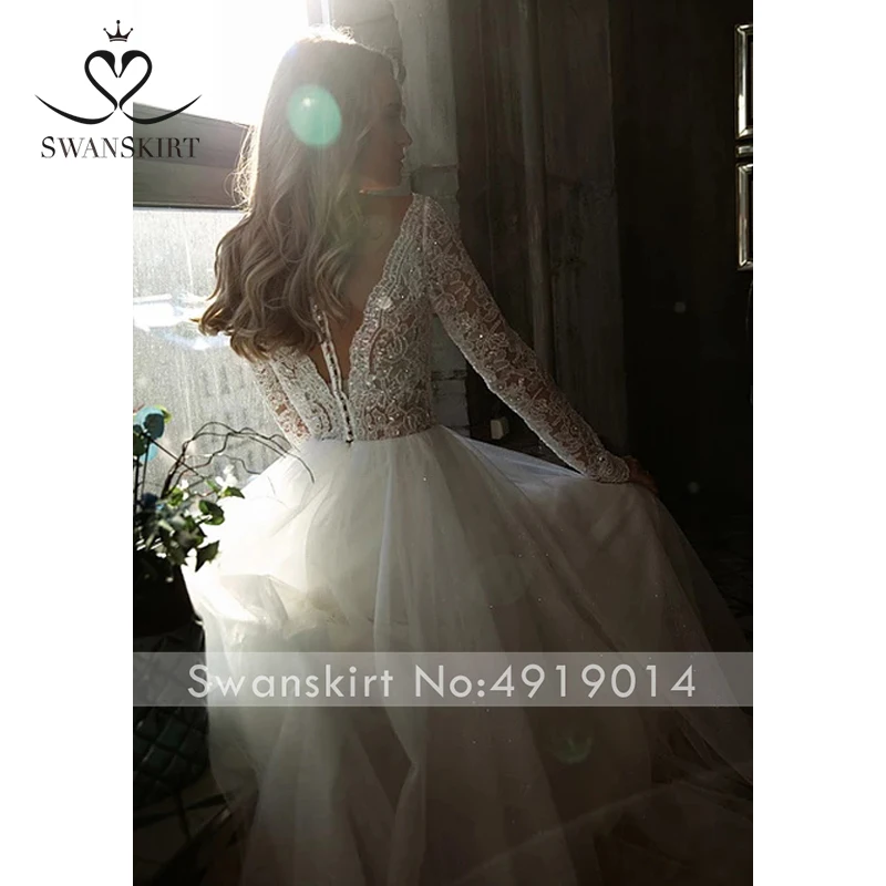 Сексуальное платье с v образным воротом аппликацией свадебное SwanSarah HZ26 простой
