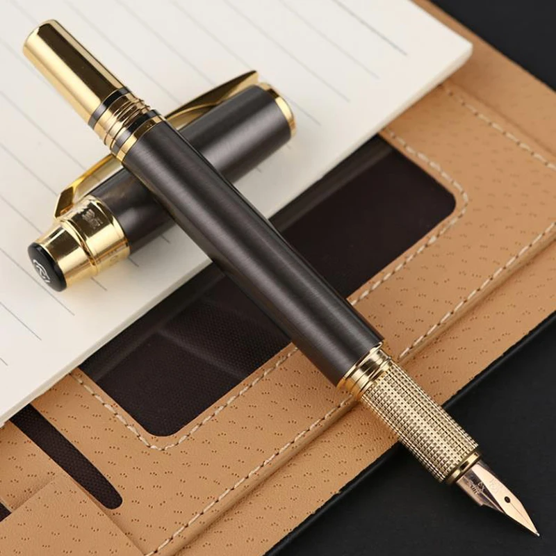 Hero 200E 14K Gold Business Office & Home Pen Fountain Pen Fine Nib 0.6mm Gun-Gray With Golden Clip Gift Box Collection