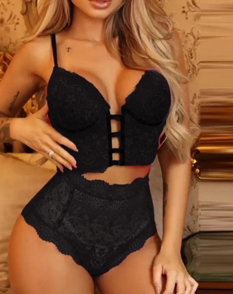 

Summer 2pcs Women's Lace Hollow Out Exotic Sets Women Sexy Bras+ High Waist Panties Set for Honeymoon 2020 Sexy Lingerie Set
