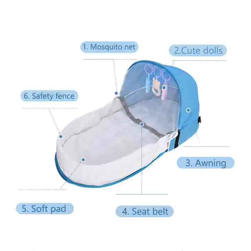 Baby bed Travel Portable crib Sun Protection Mosquito Net Bassinet Infant Sleeping Basket baby nest Foldable kids | Мать и ребенок