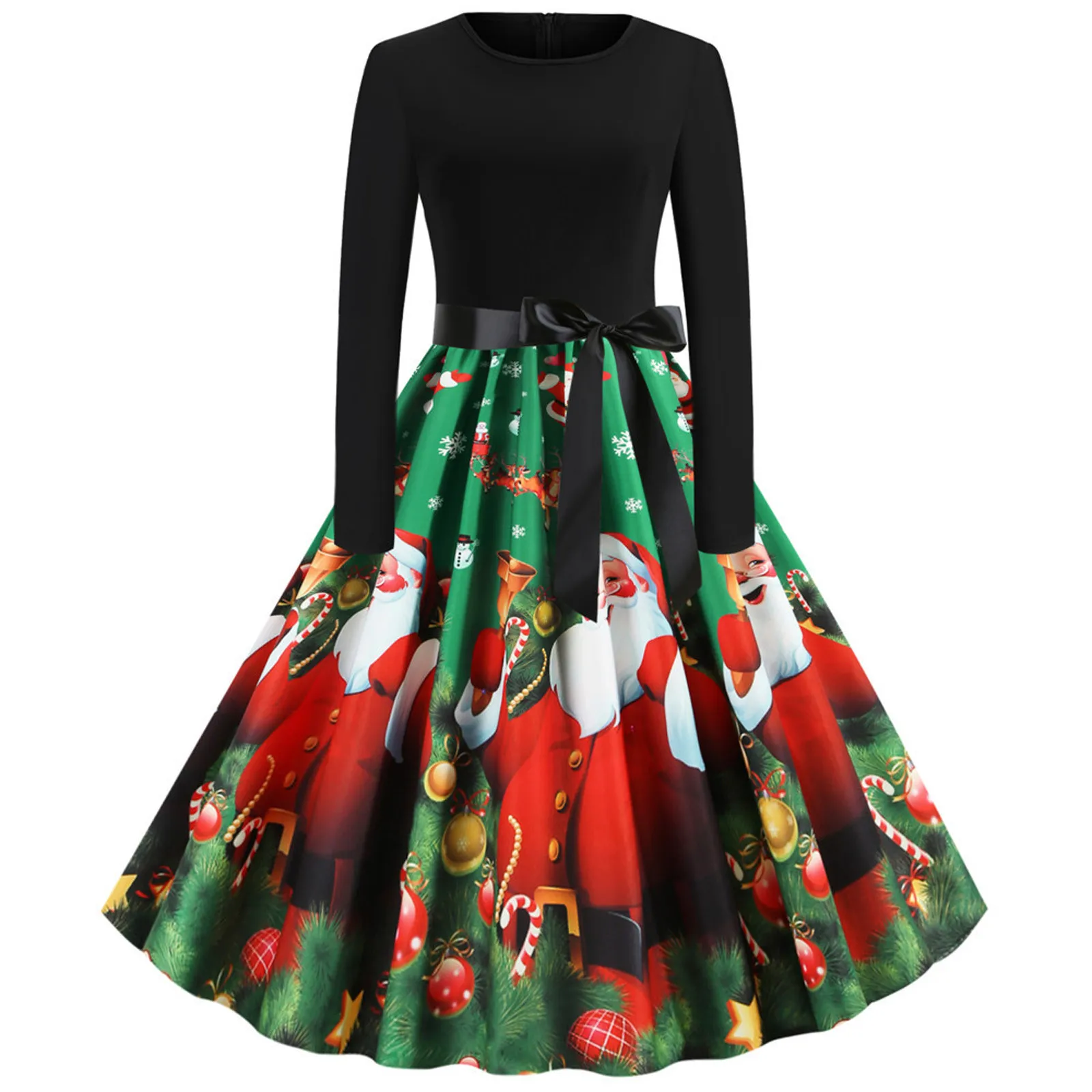 

Harajuku Women Christmas Print Dress Fashion Long Sleeve Round Neck Autumn Winter Elegant Vintage Dress Vestidos платье женское