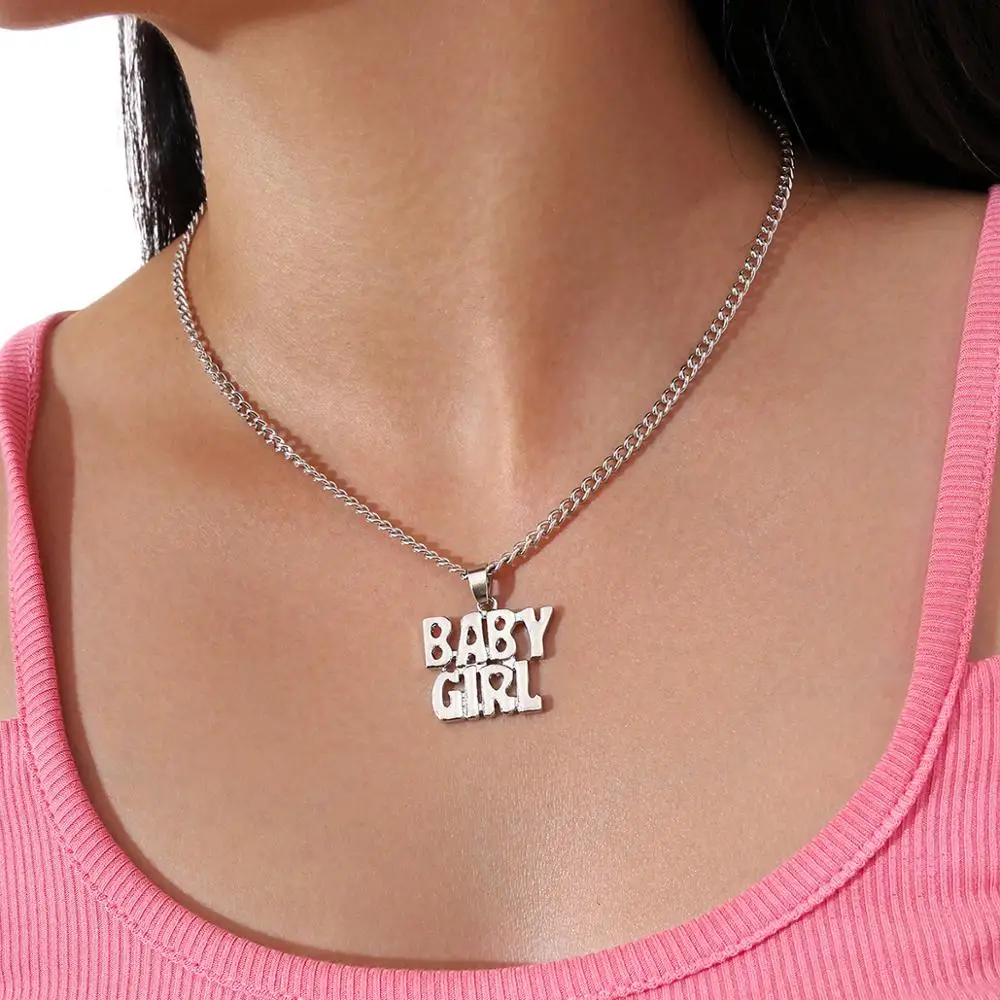 

HI MAN European Style Simple Babygirl Letter Pendant Necklace Women Fashion Sweet Student Girlfriends Jewelry Friendship Gift