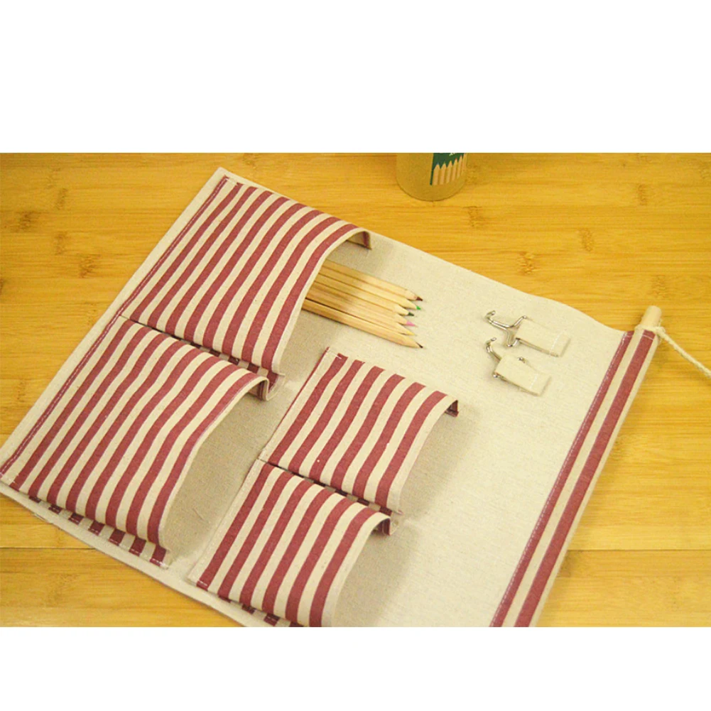 

Hanging Storage Bag 4 Cavities Multipurpose Organizer Red Stripe Pattern Sundries Container For Bedroom Bathroom