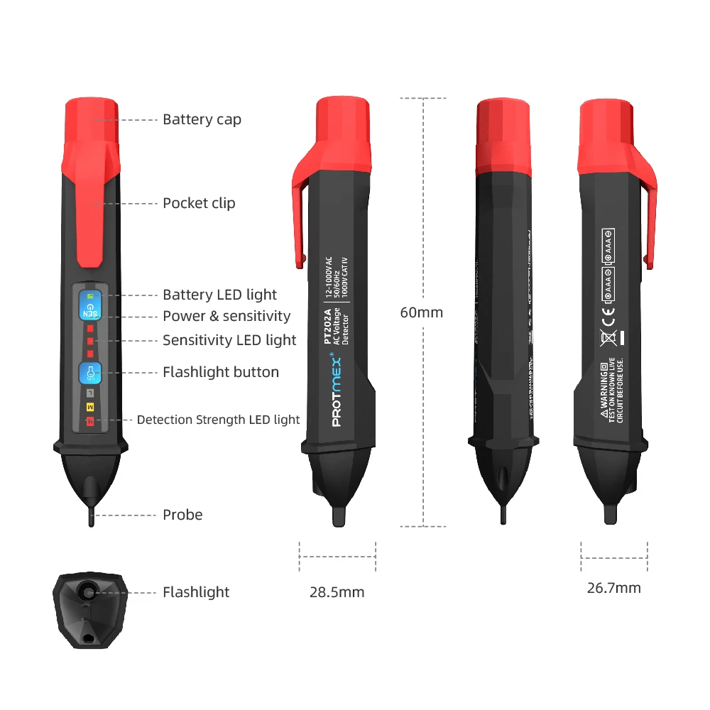 Бесконтактный Тестер Напряжения детектор напряжения переменного тока Protmex