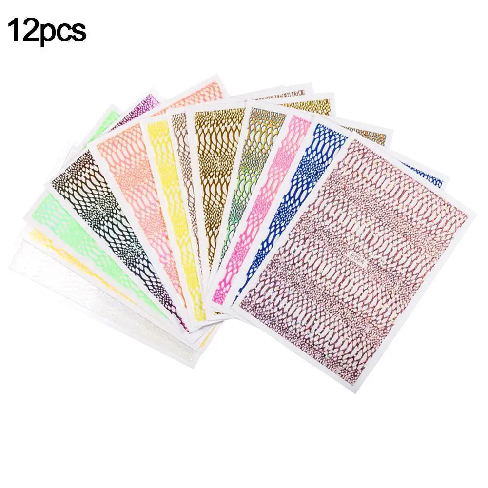 

12pcs B-series Snake Nail Stickers Neon Green Nail Design Line Holographic 3D Silk Neon Nail Art Decorations