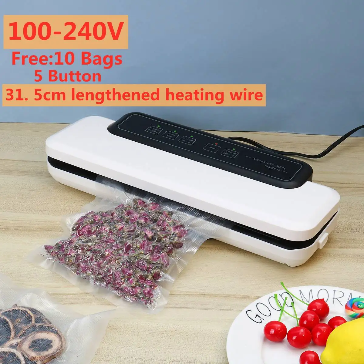 

100V-240V Vacuum Sealer Packaging Food Sealer Kitchen 31.5cm length heating wire Automatic Food Vacuum Machine Sealer &10xBags