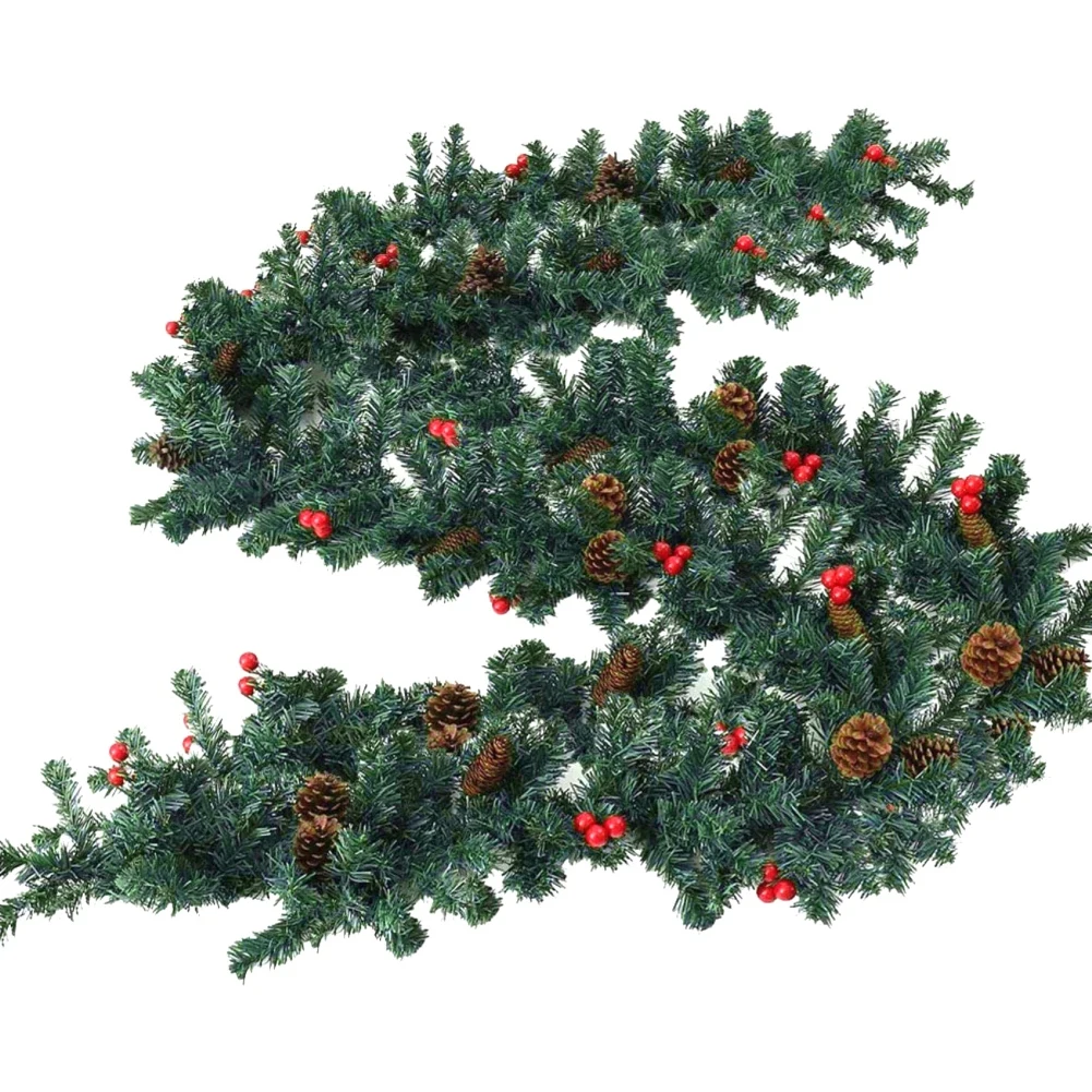 

Pine Needle Rattan Vine Christmas Pendant Decoration Ornaments with LED Xmas Party Hanging Tinsel Green Leaf Garden Xmas